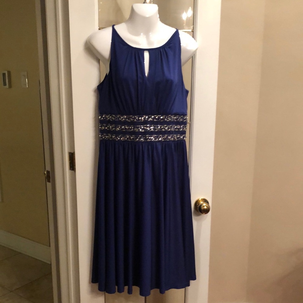 Elegant Royal Blue Dress with Sequin Detail